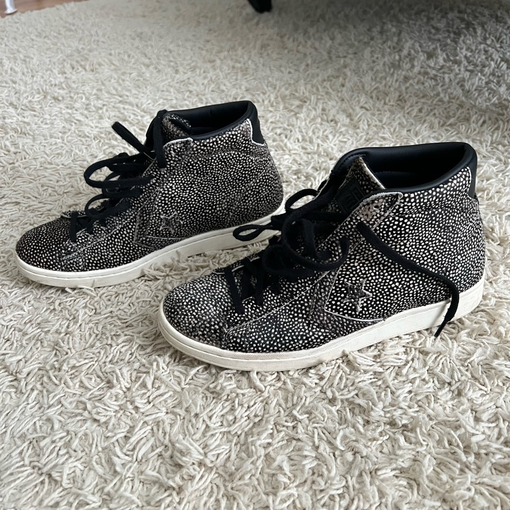 Converse leather pro mid pony hair sneakers